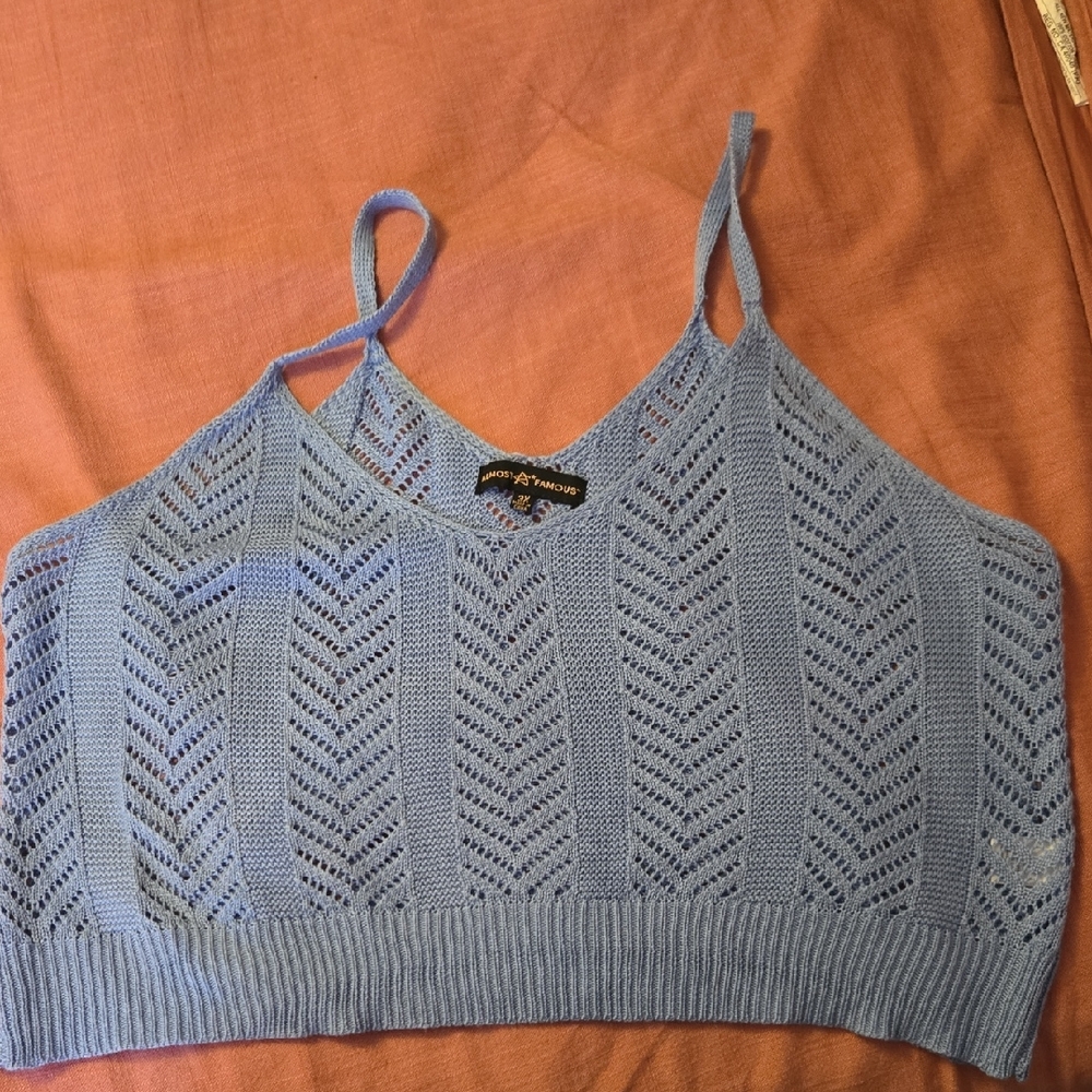 Almost Famous Light Blue Crochet Knit Camisole